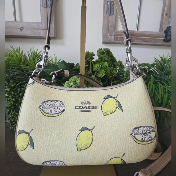 Coach Teri Shoulder Bag/Crossbody Lemon Print Coated Canvas With Matching Wallet - Picture 2 of 15
